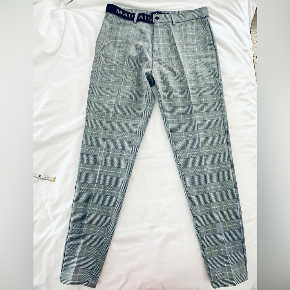 Mauvais Checked Tapered Trousers with half belt Size 30 NWT